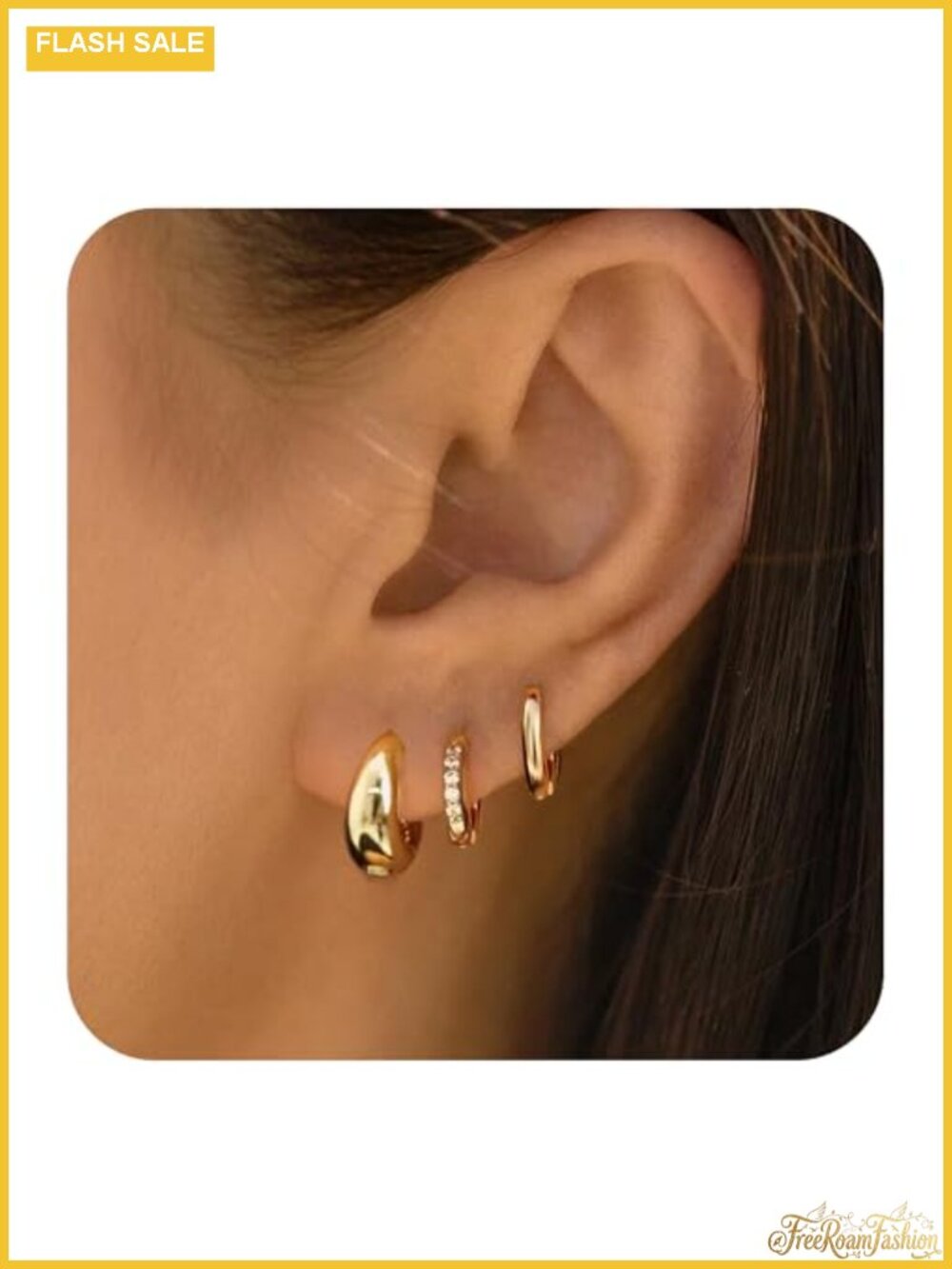 3 Pair Small Gold Hoop Earrings Set - 18K Gold Plated Stacking Earrings for